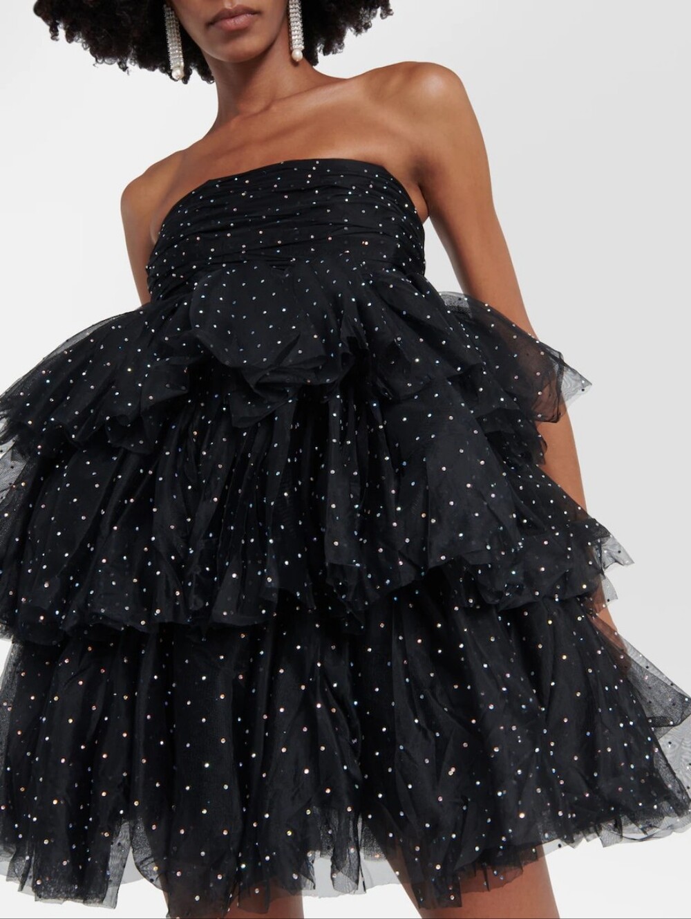 Rotate Embellished Strapless Tulle Tiered Mini Dress 38/8 NWT New